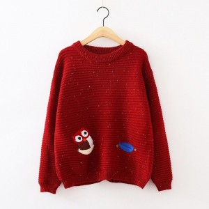 سويتر احمر مطرز بومة ninna nanna - Owl Embroidered Sweater - Wine Red